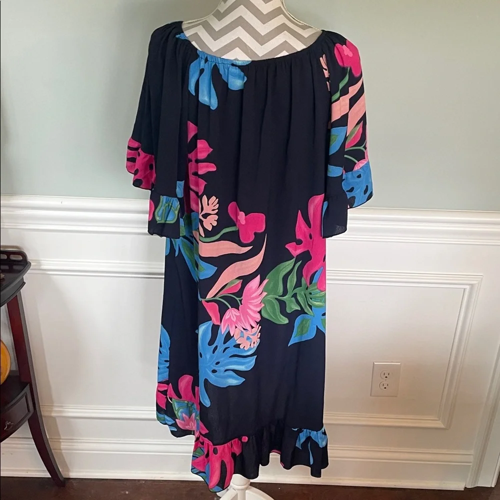 Navy Floral Off-Shoulder Shift Dress Size Large